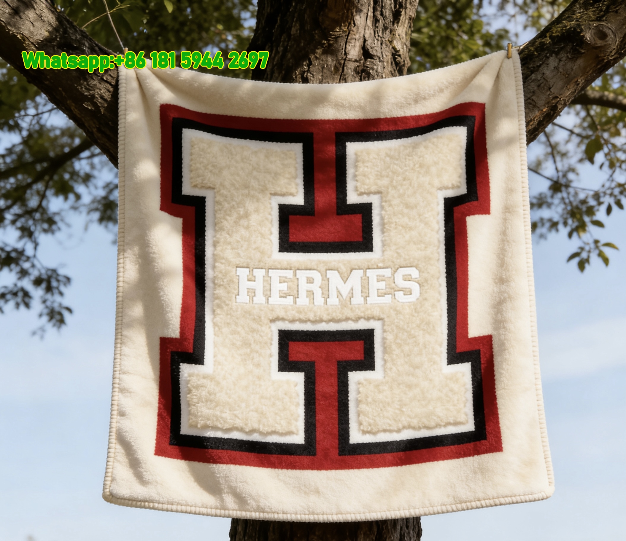 Hermès College H Logo Flannel Fleece Throw Blanket IMG_5005